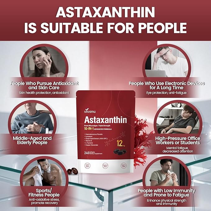 10 in 1 Astaxanthin 12mg Supplements, 4 Month Supply, Astaxantina Antioxidant - Image 6
