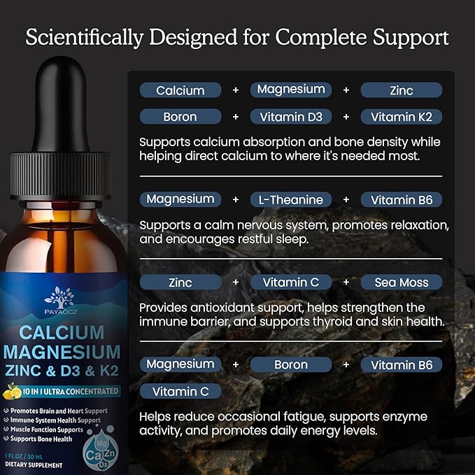 10 in 1 Calcium Magnesium Zinc Supplement, Magnesium Glycinate Complex Liquid - Image 5