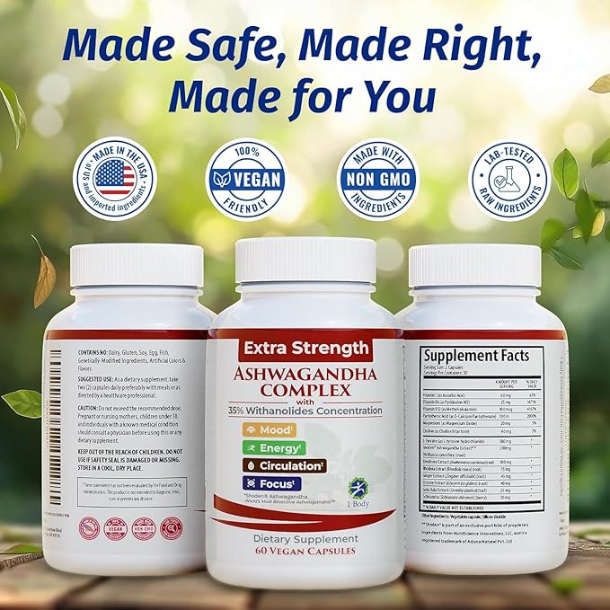1 Body Ashwagandha Complex Supplement, Focus and Energy Support, 180 Vegan - Image 7